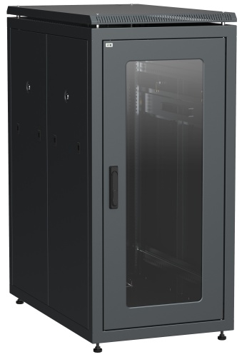 ITK LINEA N Шкаф напольный сетевой 19" 28U 800х1000мм стеклянная передняя дверь задняя перфорированная черный | код LN05-28U81-GP | IEK